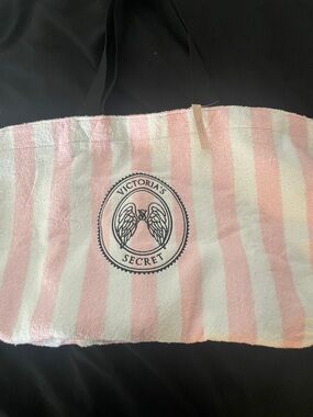 Victoria's Secret Pink and White Striped Tote with Wing Emblem NWT